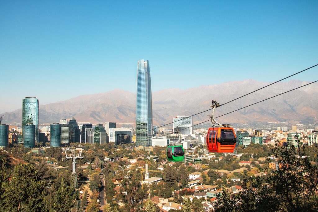 Santiago Metropolitan Park Cable Car and Santiago aerial skyline - Santiago, Chile